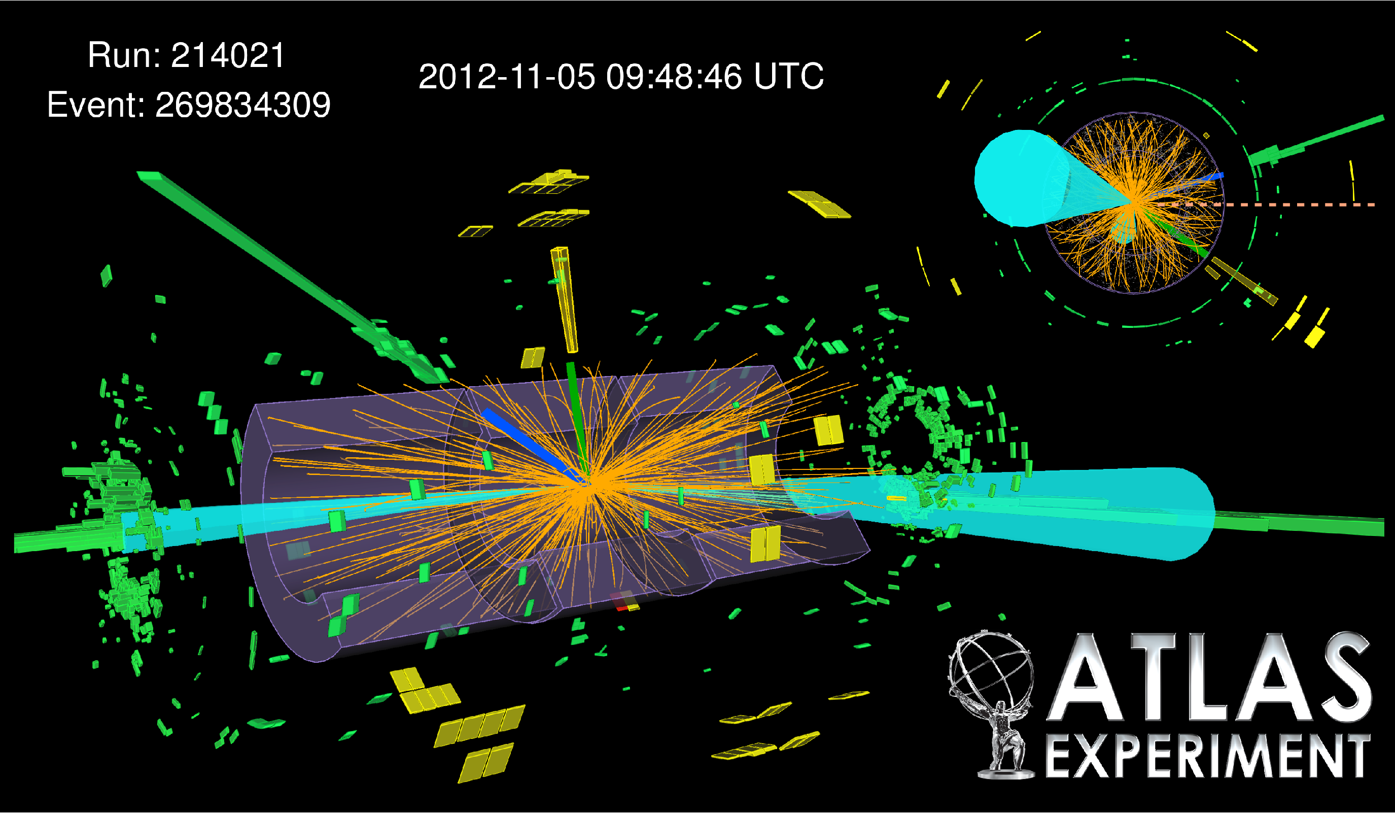 Display of a collision where a Higgs boson decaying into two tau leptons